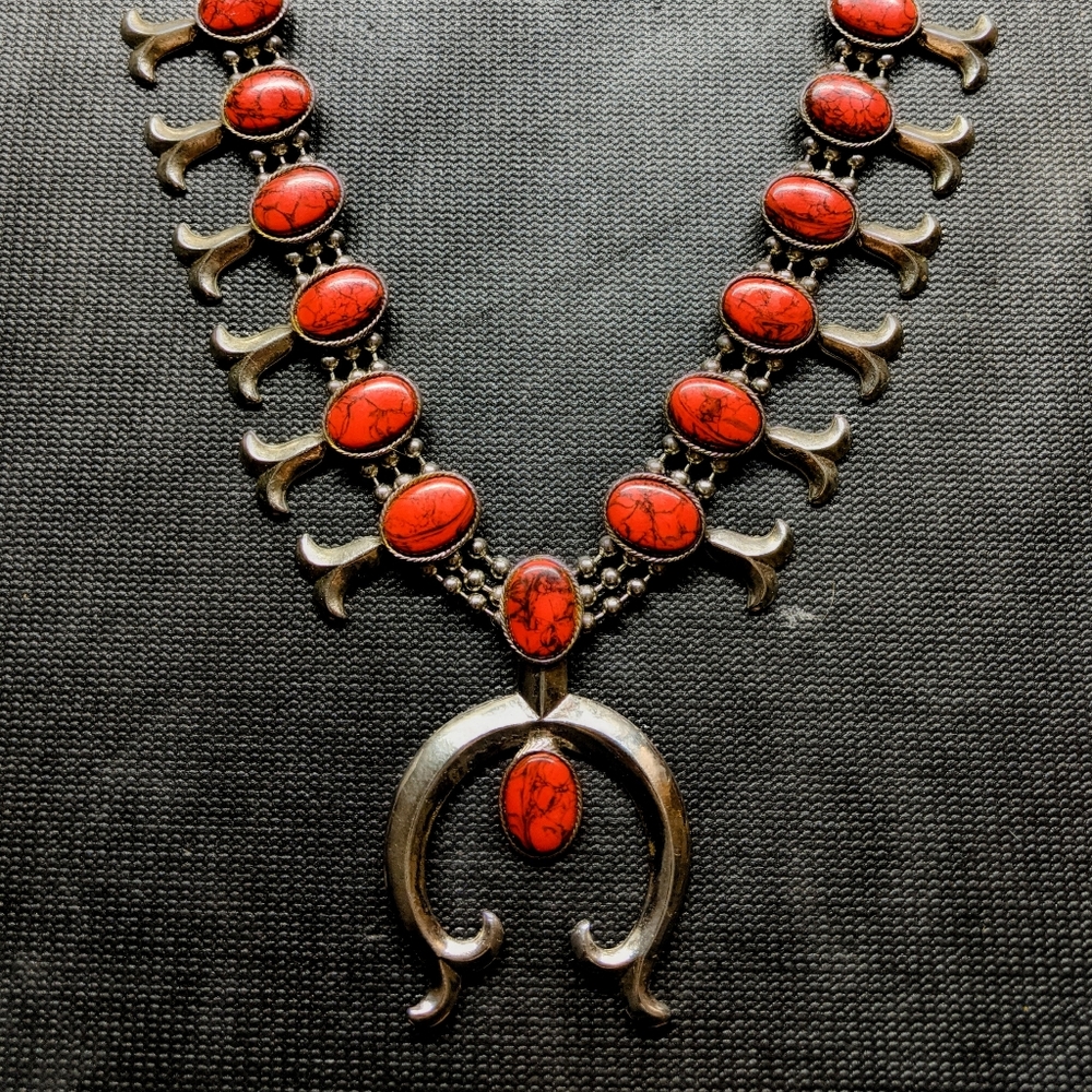 Vintage Goldette Faux Coral Squash Blossom Necklace